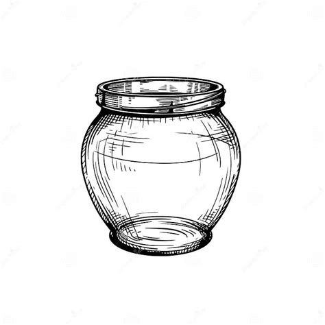 Empty Glass Jar Hand Drawn Sketch Drawing In Old Fashioned Vintage Style Stock Illustration