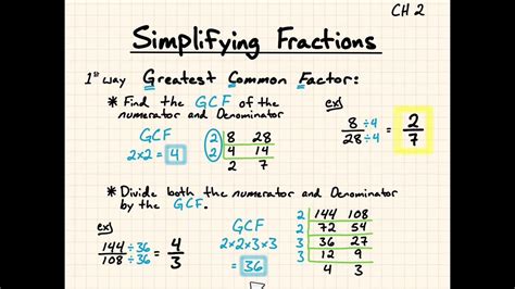 Simplifying Fractions Using The Ladder Method And Prime Factorization Notes Youtube