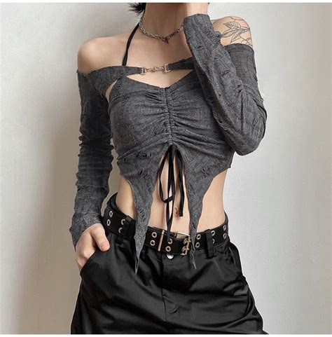 Y2K Asymmetrical Hem Halter Neck Dark 2 Piece Set Top | RebelsMarket