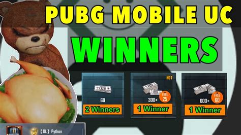 PUBG MOBILE UC GIVEAWAY WINNERS YouTube