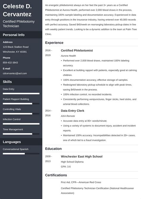 Phlebotomist Resume Sample & Phlebotomy Skills for Resumes