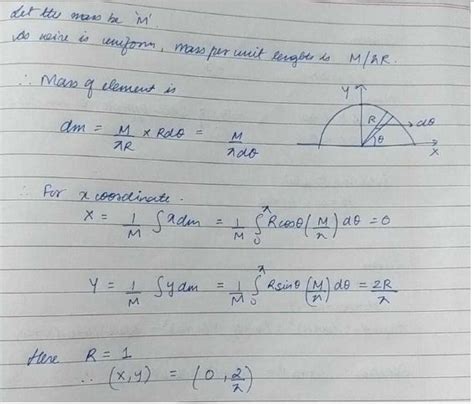 Find The Centre Of Mass Of A Uniform Semi Circular Ring Of Radius R