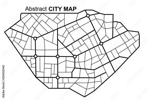 Abstract City Navigation Map With Lines And Streets Vector Black And