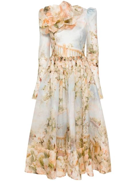 Zimmermann Lyrical Floral Appliqué Midi Dress Neutrals Farfetch In