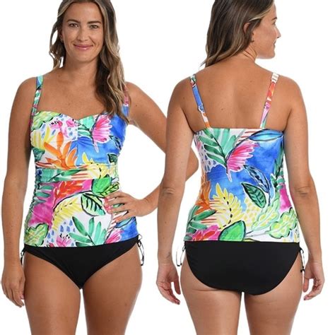 24th And Ocean Swim 24th Ocean Womens Standard Deluxe Bra Cup Underwire Tankini Swimsuit Top