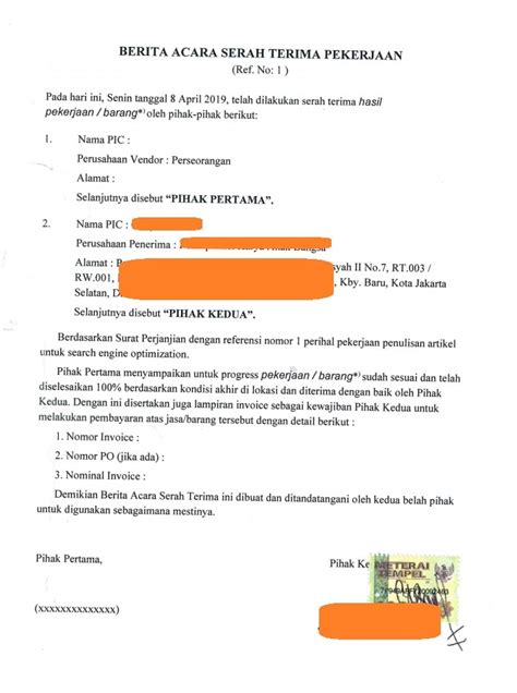 Fungsi Dan Contoh Berita Acara Serah Terima Pekerjaan Riset