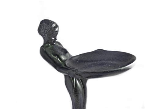 Art Deco Greist Nude Statue Trinket Tray Jewelry Dish Rare 1920s Naked Woman Figurine Card