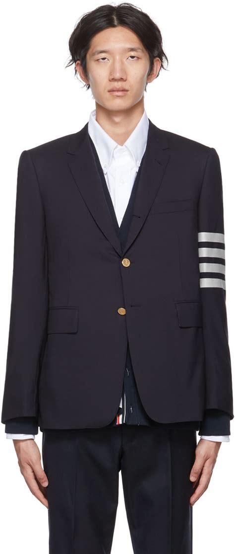 Thom Browne Navy Plain Weave Classic Sport Bar Fit Suiting Blazer