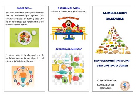 Triptico De Vida Saludable Una Sabias Que Una Dieta Equilibrada Es Aquella Formada Por