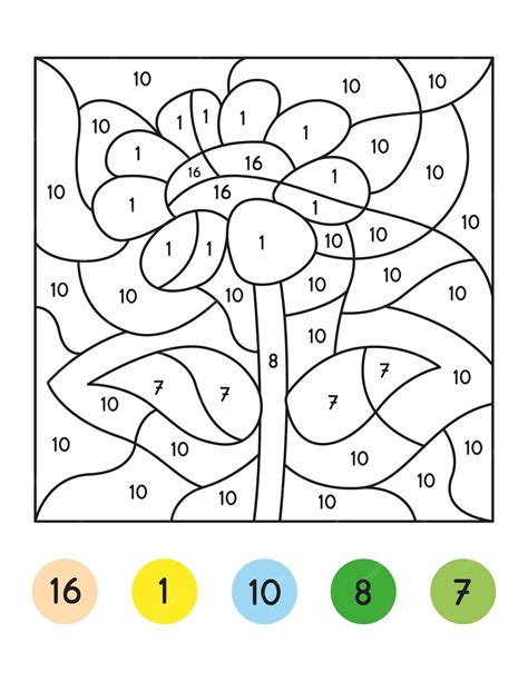 숫자 색칠 페이지 벡터별 색상 아이들을 위한 코드별 색상 숫자 꽃별 색상 프리미엄 벡터