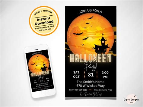 Halloween Party Digital Invitation Template Editable Instant Etsy