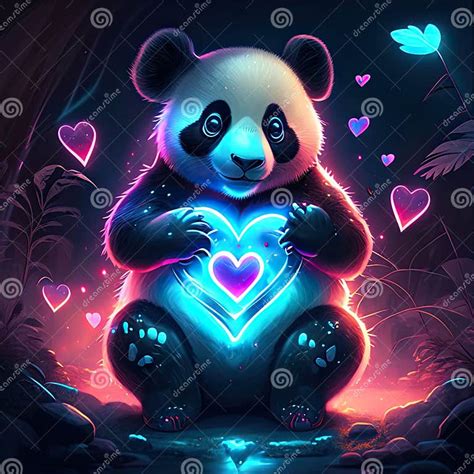 Panda Hugging Heart Cute Panda With Heart In His Hands Vector