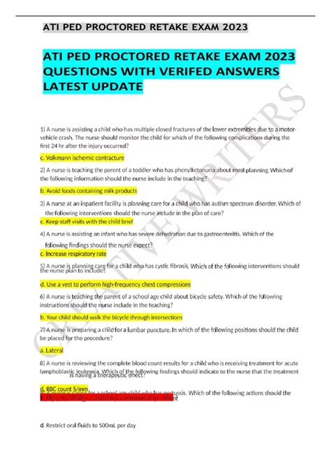 Ati Ped Proctored Retake Exam Questions With Verifed Answers