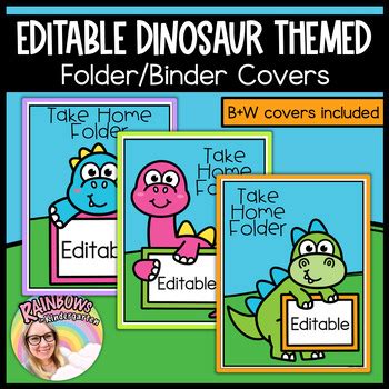 EDITABLE Dinosaur Theme Take Home Binder Cover Take Home Folder Cover