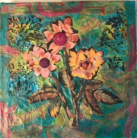Mixed Media Floral Collage On Raised Paper And 10x10 Canvas Collage