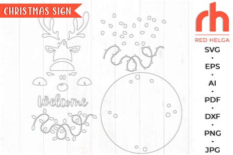 Reindeer Door Hanger Svg Christmas Sign Cut File Winter Decor Dxf N