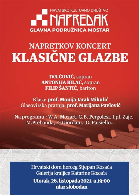 Najava Napretkov Koncert Klasi Ne Glazbe U Mostaru Hkd Napredak