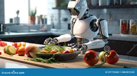 Humanoid robot cooking. stock illustration. Illustration of future ...