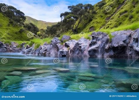 Geothermal Waters Cascading Down Rocks Into A Hot Spring Pool Stock Photo Image Of Pool