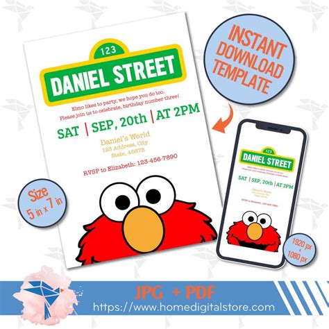 Sesame Street Birthday Invitation  Pdf