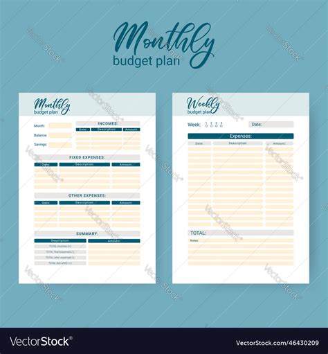 Printable personal monthly budget planner Vector Image