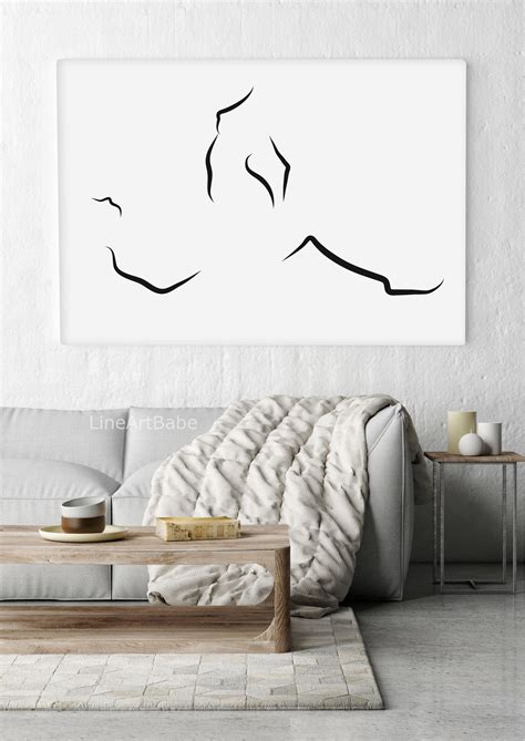 Minimalist Sex Position Line Art Abstract Erotic Poster Bed Room Nudity Naked Lovers Drawing