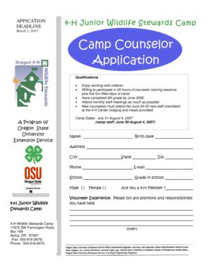 Fillable Online Extension Oregonstate 2007 Camp Counselor Application