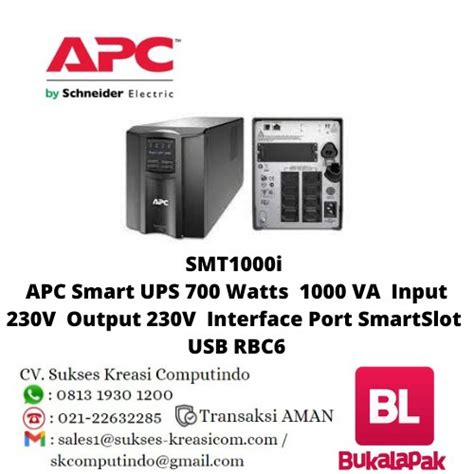 Jual APC Smart UPS SMT1000i 700 Watts 1000 VA Input 230V Output 230V