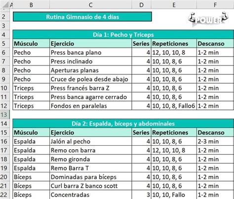 Plantilla De Rutina De Gimnasio Descarga La Excel Gratis