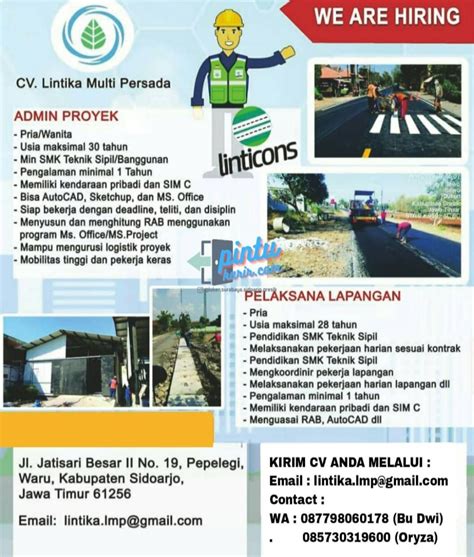 Lowongan Kerja Admin Proyek Dan Pelaksana Lapangan Di Cv Lintika Multi