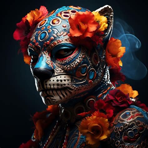 Premium Ai Image Portrait Of Jaguar Adorned With Vibrant Day Of The