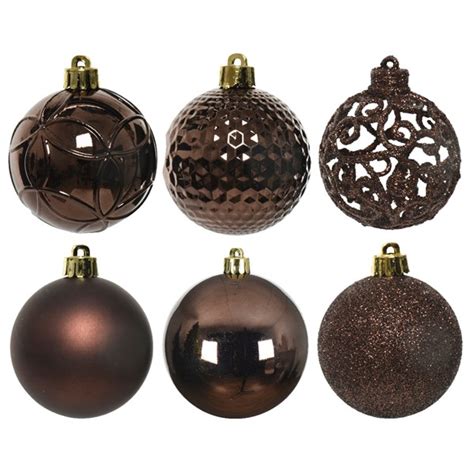 Decoris Shatterproof Baubles In Dark Brown Pack Of