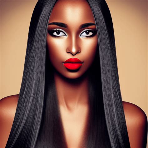 Beautiful Black Woman With Straight Hair Pretty Brown Eyes And Black Red Lipstick · Creative Fabrica