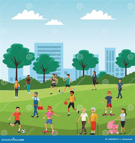 People In The Park Stock Vector Illustration Of Fitness 140696016