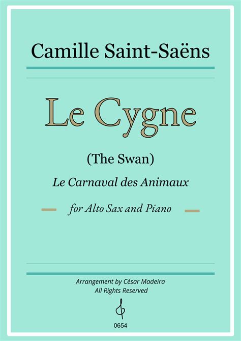 The Swan Le Cygne By Saint Saens Alto Sax And Piano Full Score