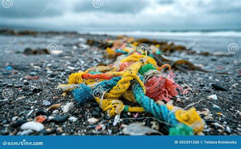 A Macro Shot Of Colorful Microplastics Entangled In Seaweed On The Beach Symbolizing Ocean