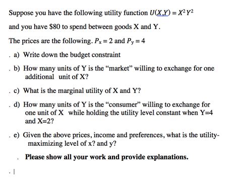 Solved Suppose You Have The Following Utility Function Chegg