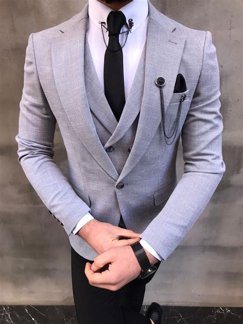 Sedona Light Gray Slim Fit Crosshatch Suit Bespoke Daily Ropa