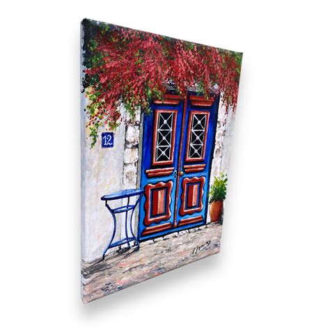 Blue Door Oil Painting On Canvas Zmi 12 Canvas Greece