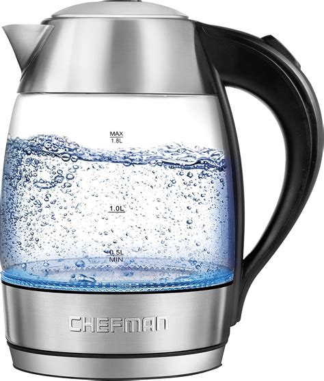 Chefman Electric Glass Kettle Fast Boiling W LED Lights Auto Shutoff