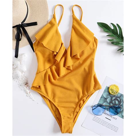 Buy Deep V Neck Sexy Swimwear Women One Piece Swimsuit