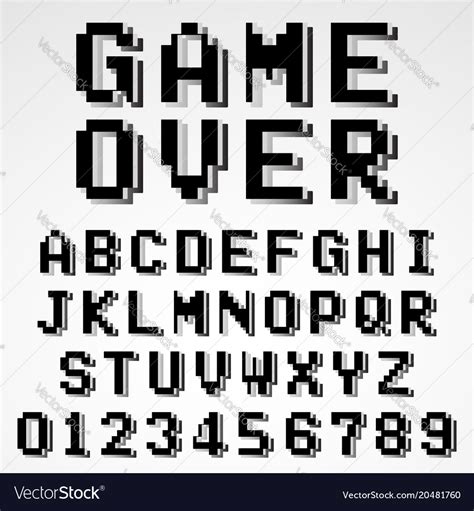 Old Pixel Video Game Alphabet Font Template Vector Image