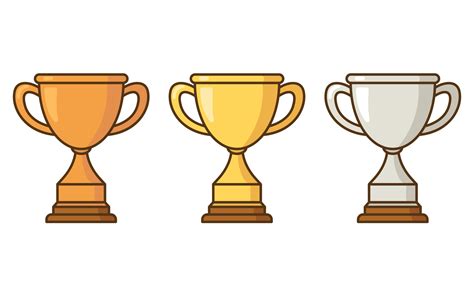 Gold Silver And Bronze Trophy Cartoon Icon Collection First Place