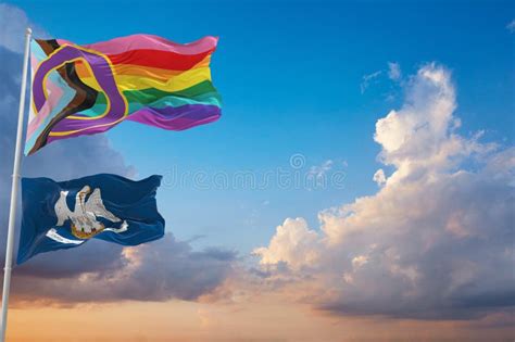 Large Inclusive Progressive Lgbt Pride Flag And Flag Of Louisiana State