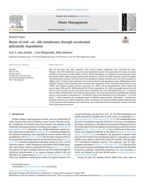 Pdf Reuse Of End Of Life Membranes Through Accelerated Polyamide