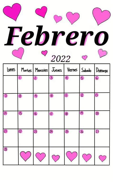 Calendario Febrero 2022 Para Imprimir