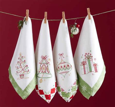 Design Ideas For Embroidered Tea Towels Christmas Embroidery Patterns