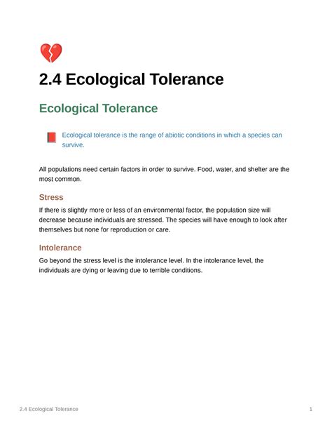 Ecological Tolerance All Populations Need Certain Factors In Order To Survive Food Water