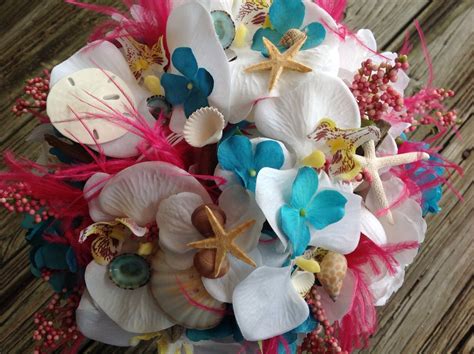 Tropical Seashell Bridal Bouquet With Vivid Color Flowers Etsy