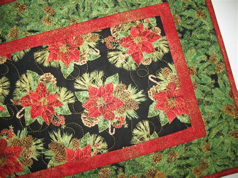 Christmas Table Runner With Poinsettias Candy Canes Pine Etsy Christmas Table Toppers